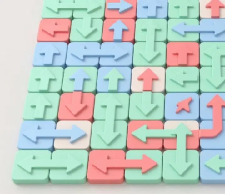 Complex challenging puzzle board showcasing dense arrows and blocked paths