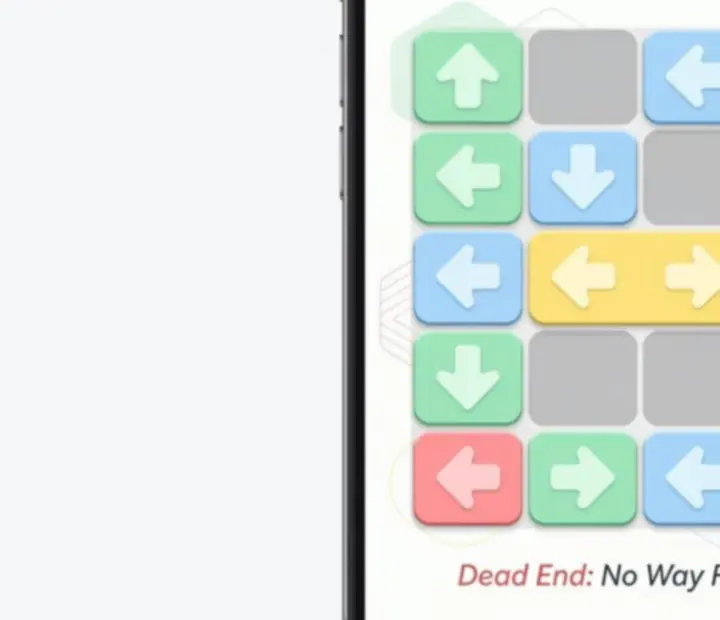Arrow puzzle board showing a potential dead-end situation with limited paths