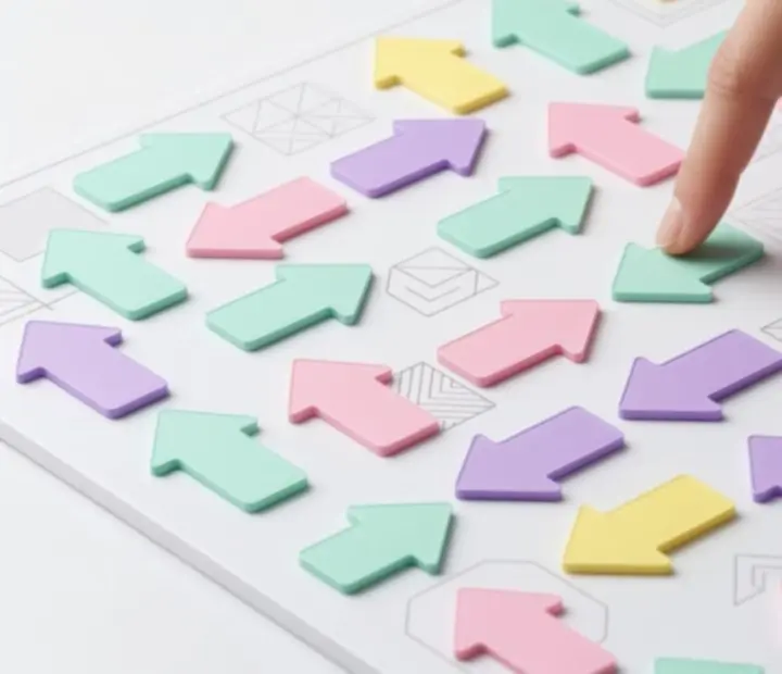 Player carefully studying an Arrow Tap: Escape Puzzle board before tapping