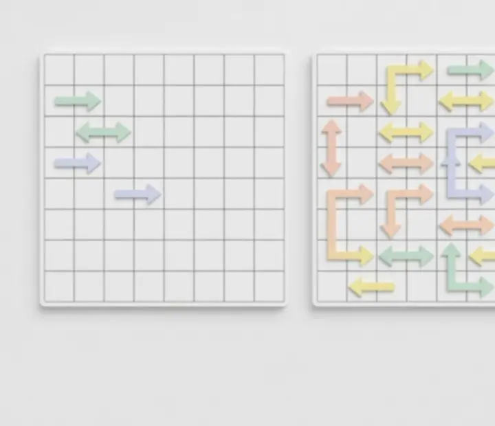 Visual comparison of simple and complex Arrow Tap: Escape Puzzle boards